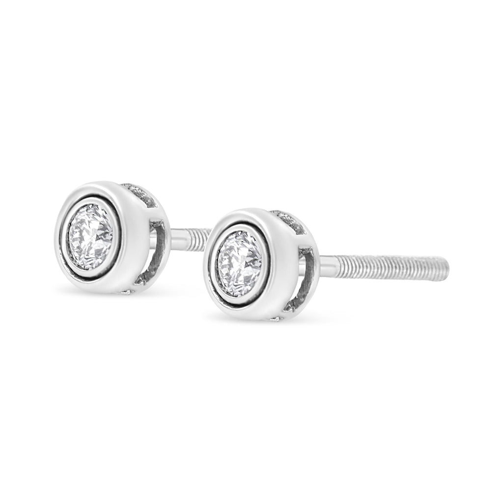 .925 Sterling  Silver 1/5 Cttw Lab-Grown Round Brilliant-Cut Diamond Modern Bezel-Set Stud Earring (F-G Color, VS2-SI1 Clarity) - Friggin Jewelry
