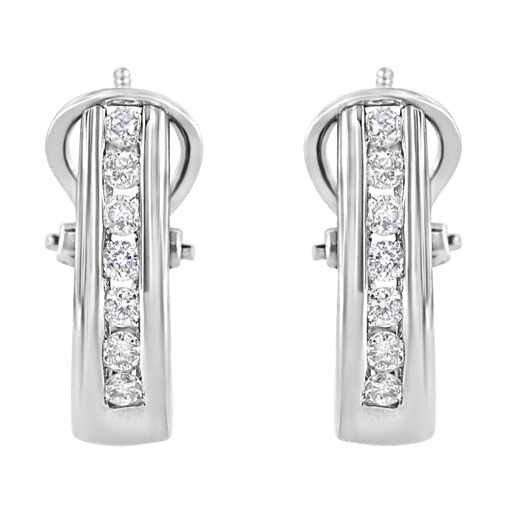 .925 Sterling Silver Channel Set 1/2 Cttw Lab Grown Round Diamond Omega Back Huggie Hoop Earrings (F-G Color, SI1-SI2 Clarity) - Friggin Jewelry