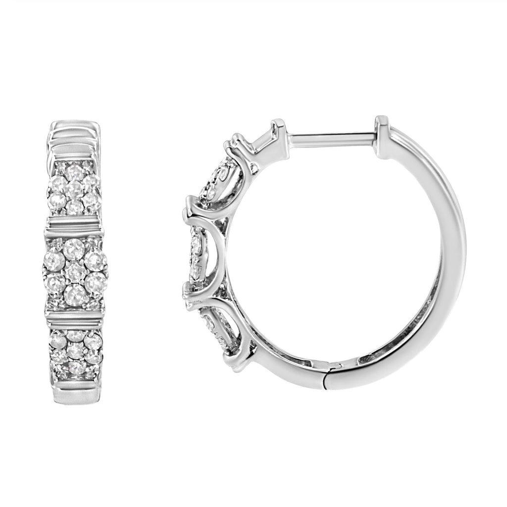 Orecchini a cerchio con motivo floreale in argento sterling 925 da 1/2 carati con diamanti rotondi coltivati ​​in laboratorio (colore FG, purezza SI1-SI2) - Friggin Jewelry