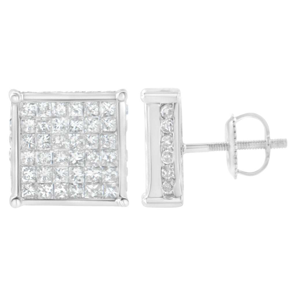 10K White Gold 2ct TDW Princess-Cut Composite Diamond Stud Earring (I-J ,I2-I3) - Friggin Jewelry
