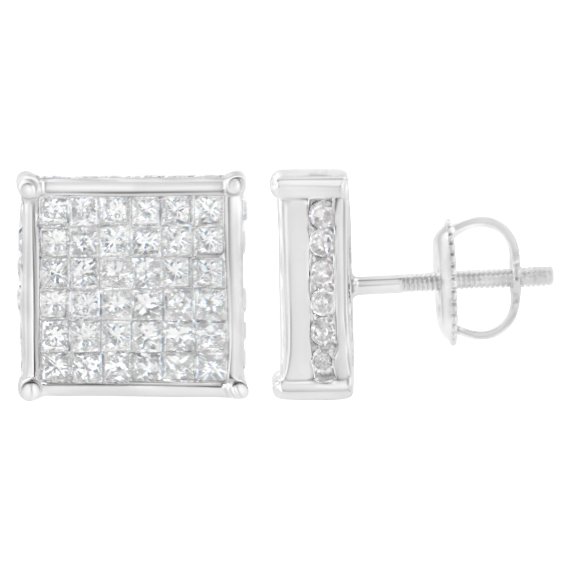 10K White Gold 2ct TDW Princess-Cut Composite Diamond Stud Earring (I-J ,I2-I3) - Friggin Jewelry
