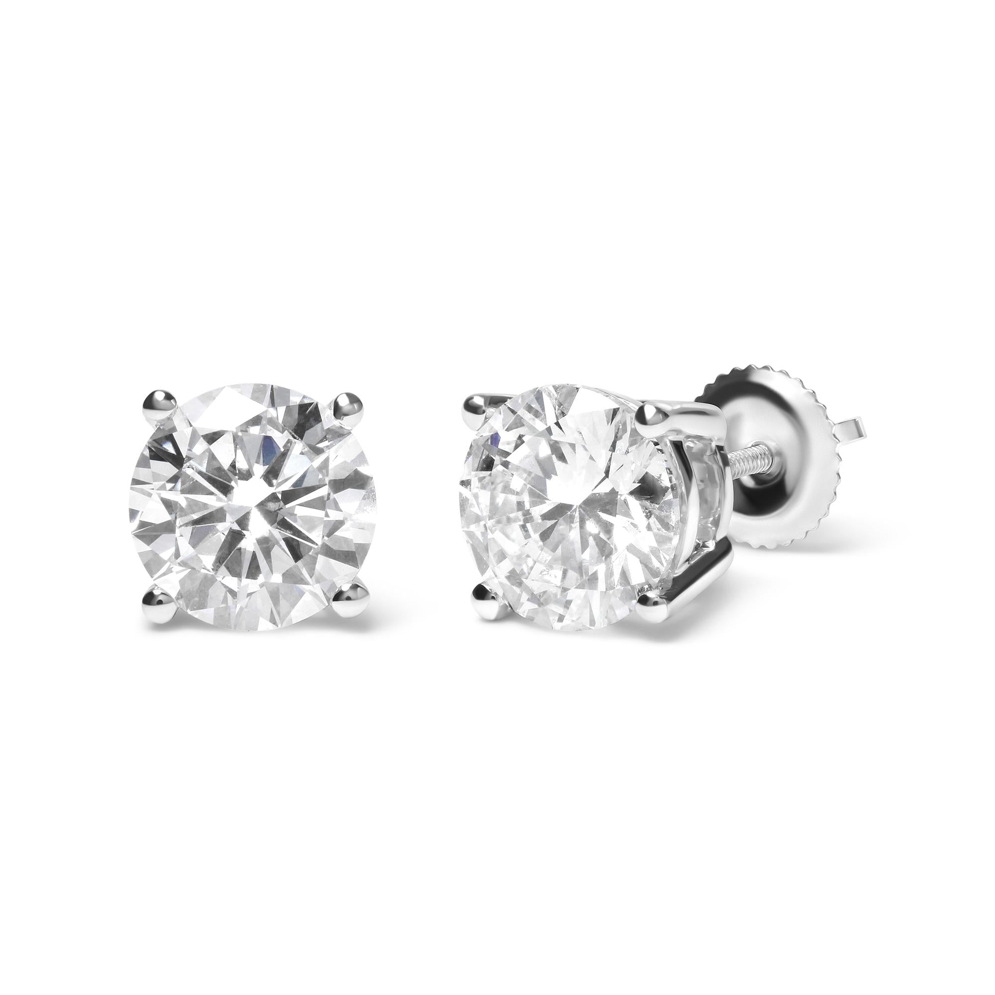 14K White Gold Round Brilliant-Cut Lab Grown Diamond Classic 4-Prong Stud Earrings with Screw Backs - Friggin Jewelry Premium