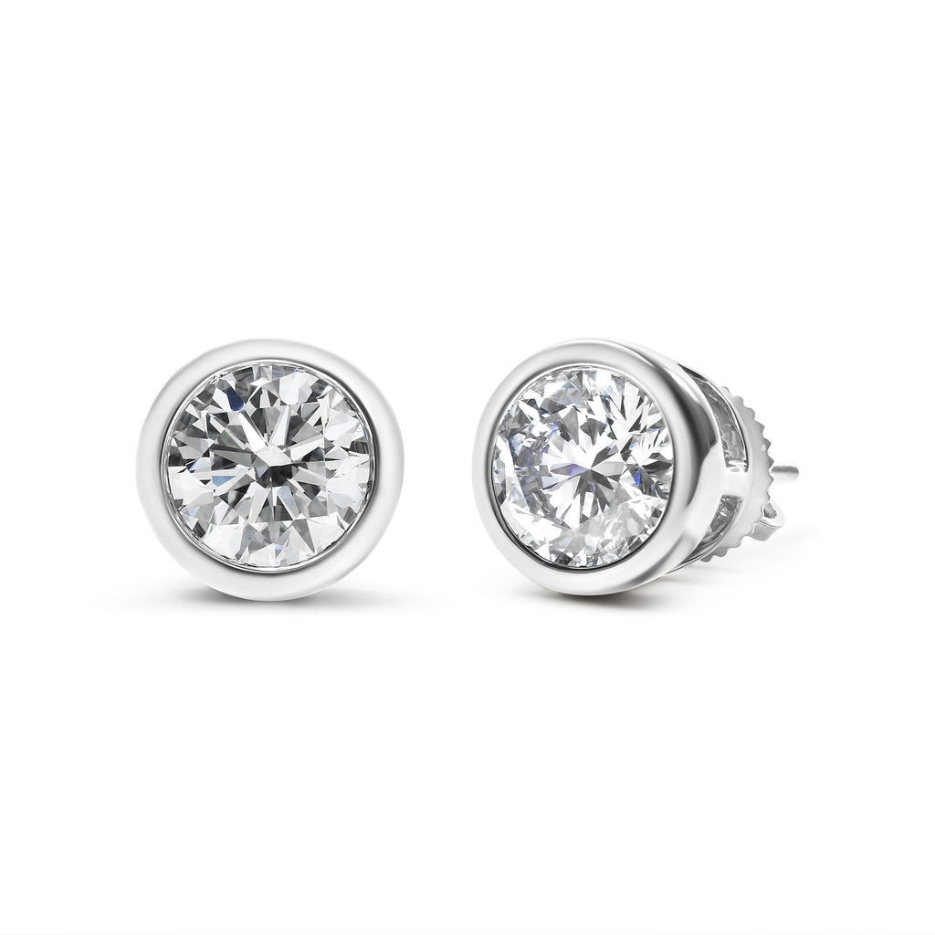 14K Gold Lab Grown Diamond Screw-Back Classic Bezel Solitaire Stud Earrings (G-H Color, VS2-SI1 Clarity) - Friggin Jewelry