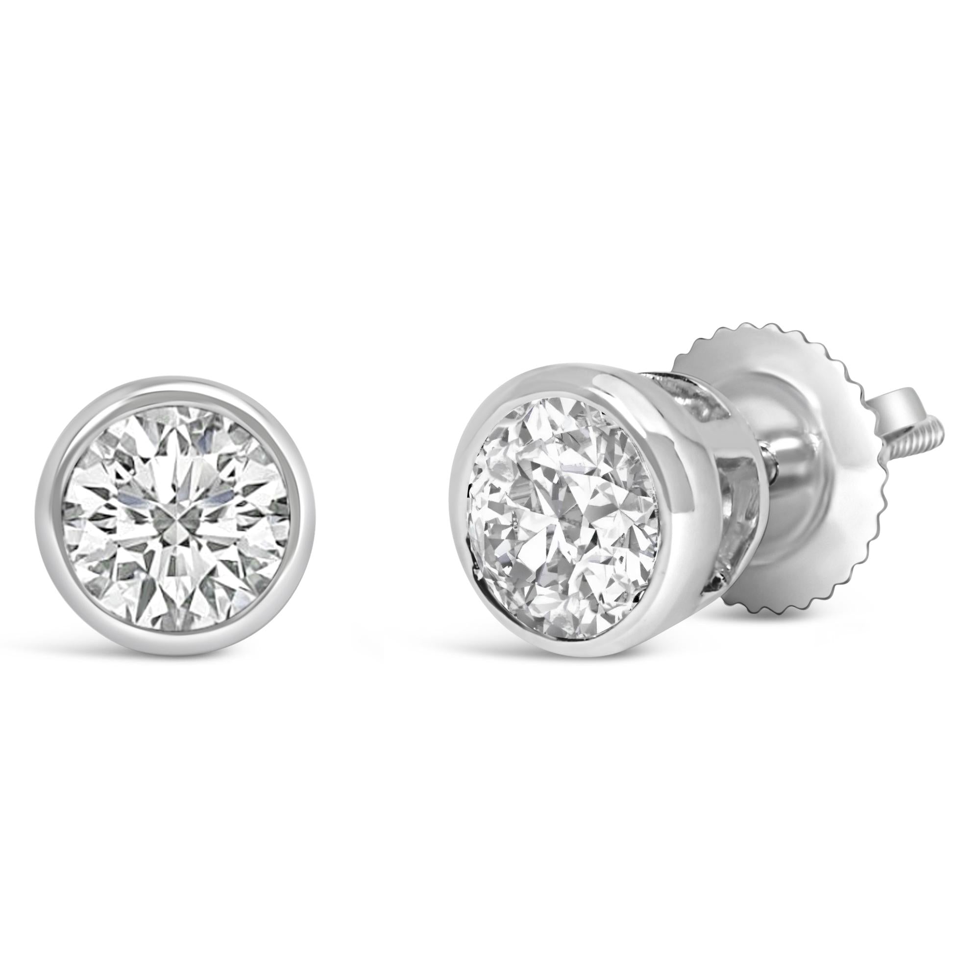 14K Gold Lab Grown Diamond Screw-Back Classic Bezel Solitaire Stud Earrings (G-H Color, VS2-SI1 Clarity) - Friggin Jewelry