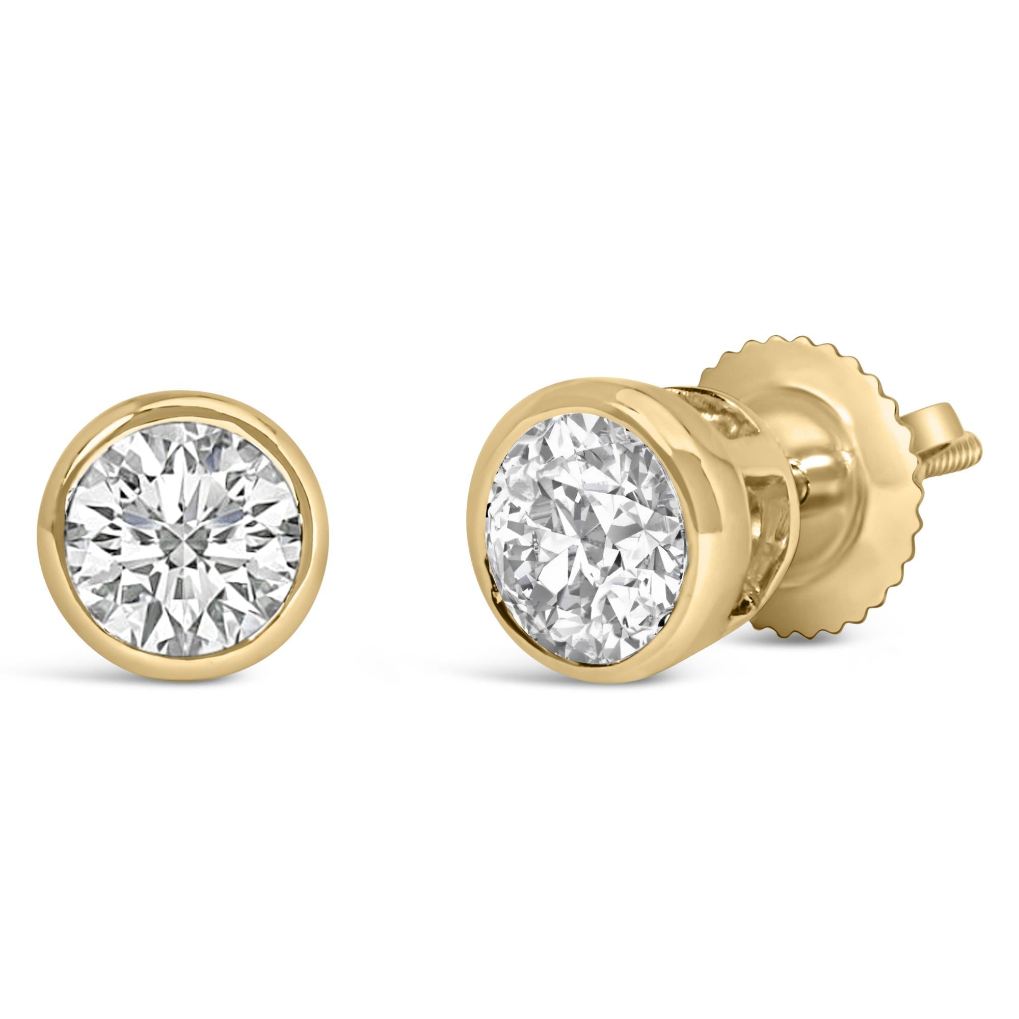 14K Gold Lab Grown Diamond Screw-Back Classic Bezel Solitaire Stud Earrings (G-H Color, VS2-SI1 Clarity) - Friggin Jewelry