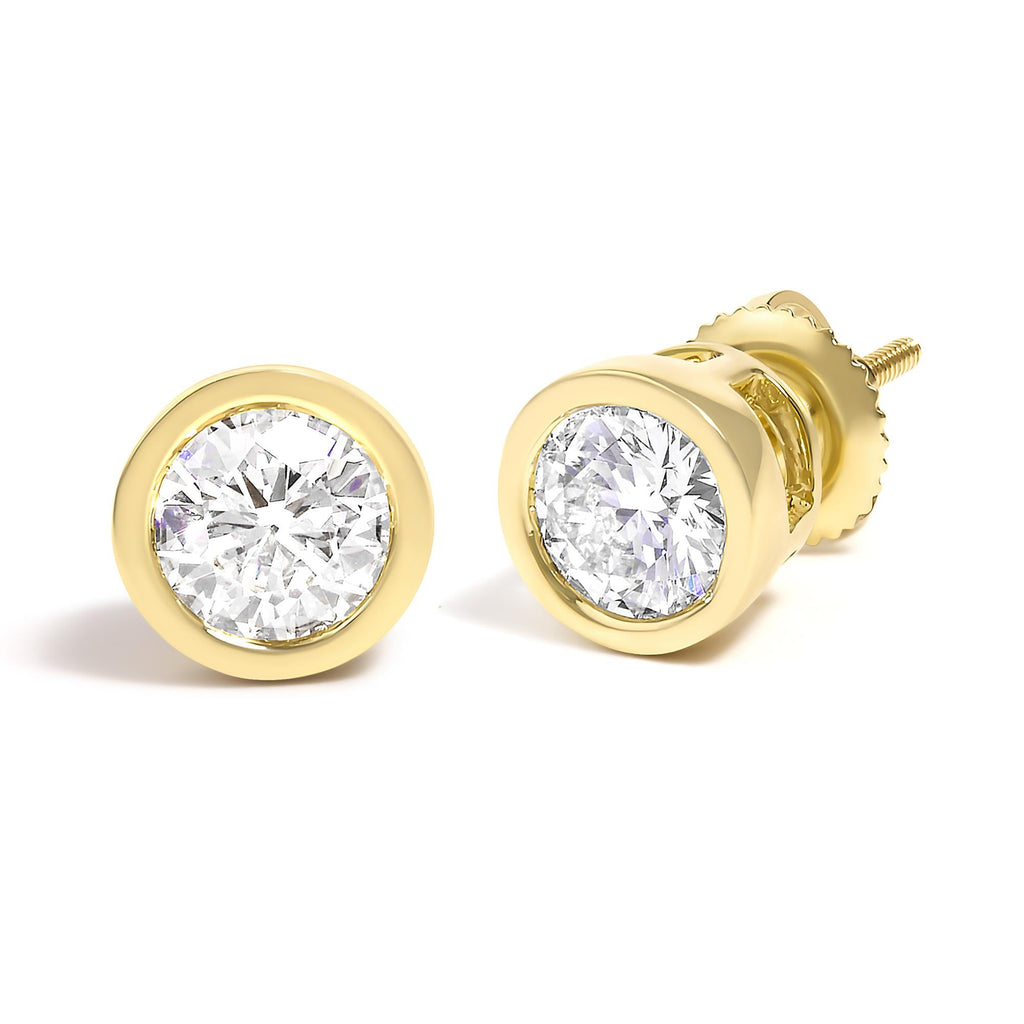 14K Gold Lab Grown Diamond Screw-Back Classic Bezel Solitaire Stud Earrings (G-H Color, VS2-SI1 Clarity) - Friggin Jewelry