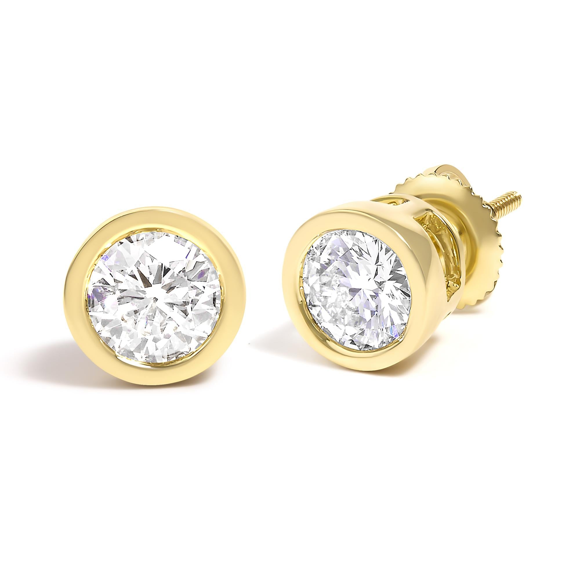 14K Gold Lab Grown Diamond Screw-Back Classic Bezel Solitaire Stud Earrings (G-H Color, VS2-SI1 Clarity) - Friggin Jewelry