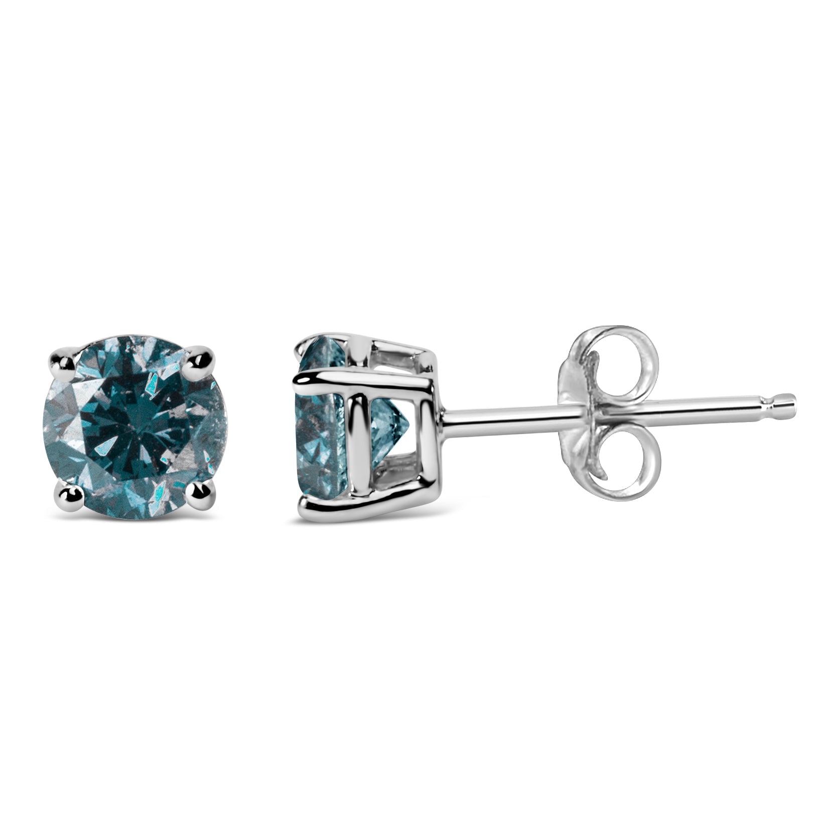 Orecchini a bottone solitario classici a 4 punte con diamanti blu coltivati ​​in laboratorio, taglio brillante rotondo in oro 14 carati con bottoni automatici - Friggin Jewelry