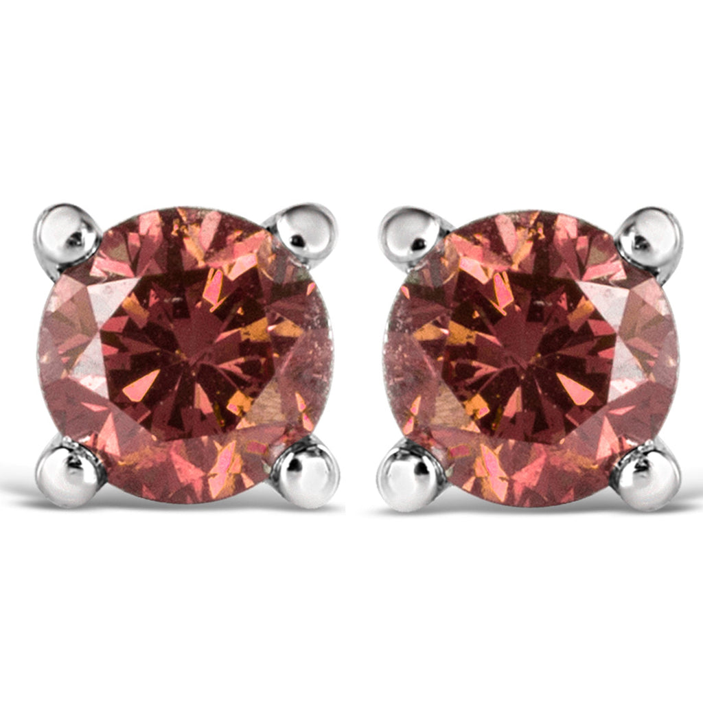 Orecchini a bottone solitario classici a 4 punte con diamanti rosa taglio brillante rotondo da 1/2 carati in oro bianco 10 carati (colore rosa fancy, purezza VVS2-VS1) - Friggin Jewelry