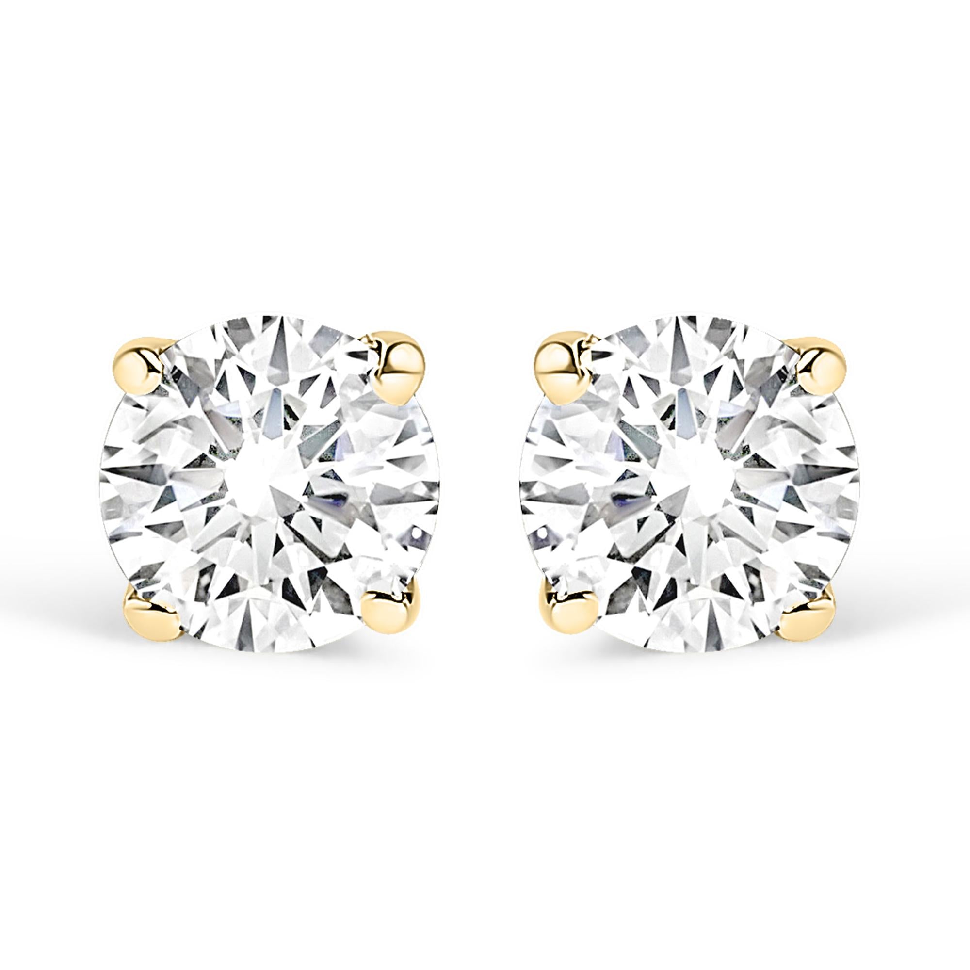 Aretes solitarios de diamantes redondos cultivados en laboratorio de 1/2 quilates en oro de 14 quilates - Friggin Jewelry