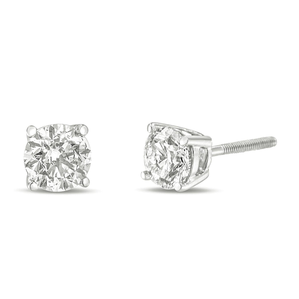 14K Gold 1.0 Carat Round Brilliant Cut Lab Grown Diamond 4-Prong Classic Solitaire Stud Earrings - Friggin Jewelry