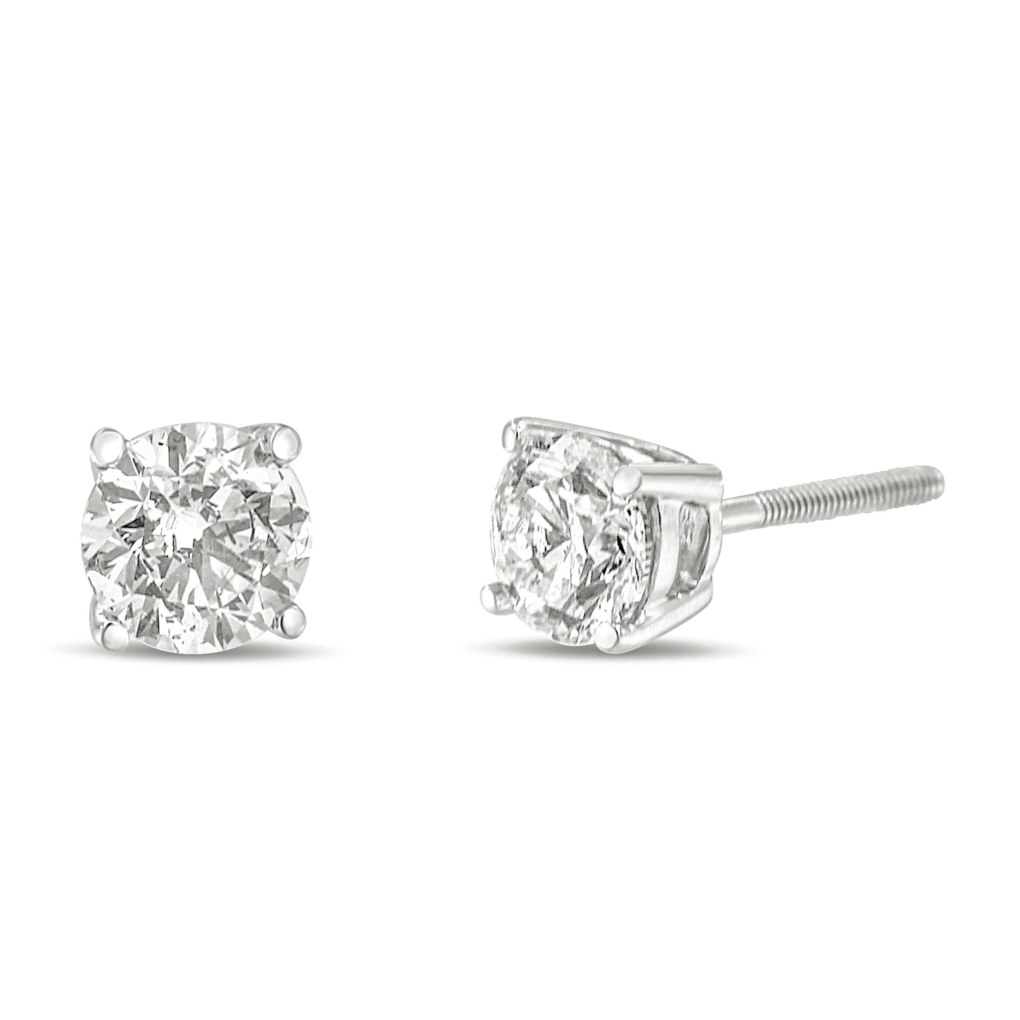 14K Gold 1.0 Carat Round Brilliant Cut Lab Grown Diamond 4-Prong Classic Solitaire Stud Earrings - Friggin Jewelry