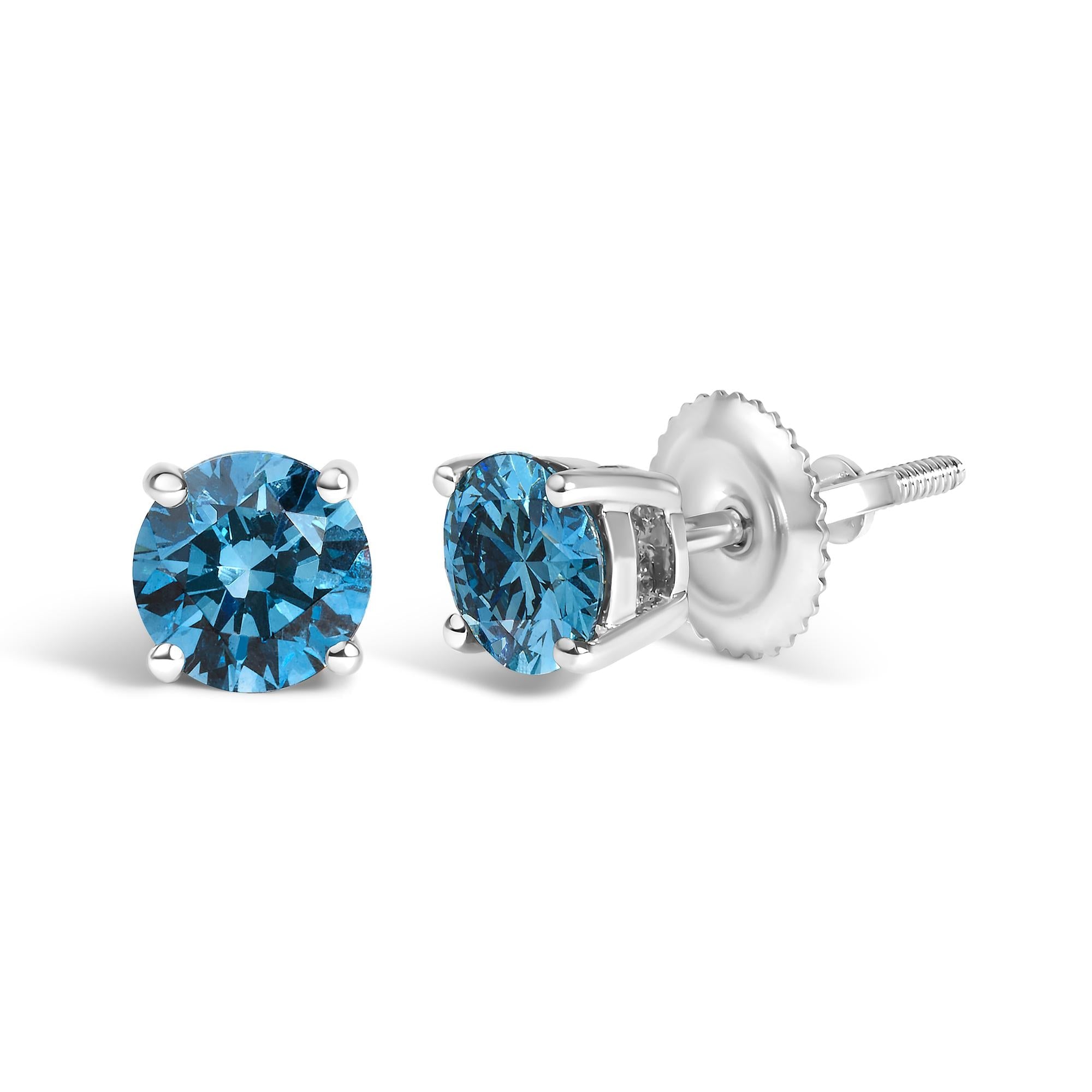 14K Gold Blue Lab Grown Diamond Stud Earrings with Screw Backs - Friggin Jewelry