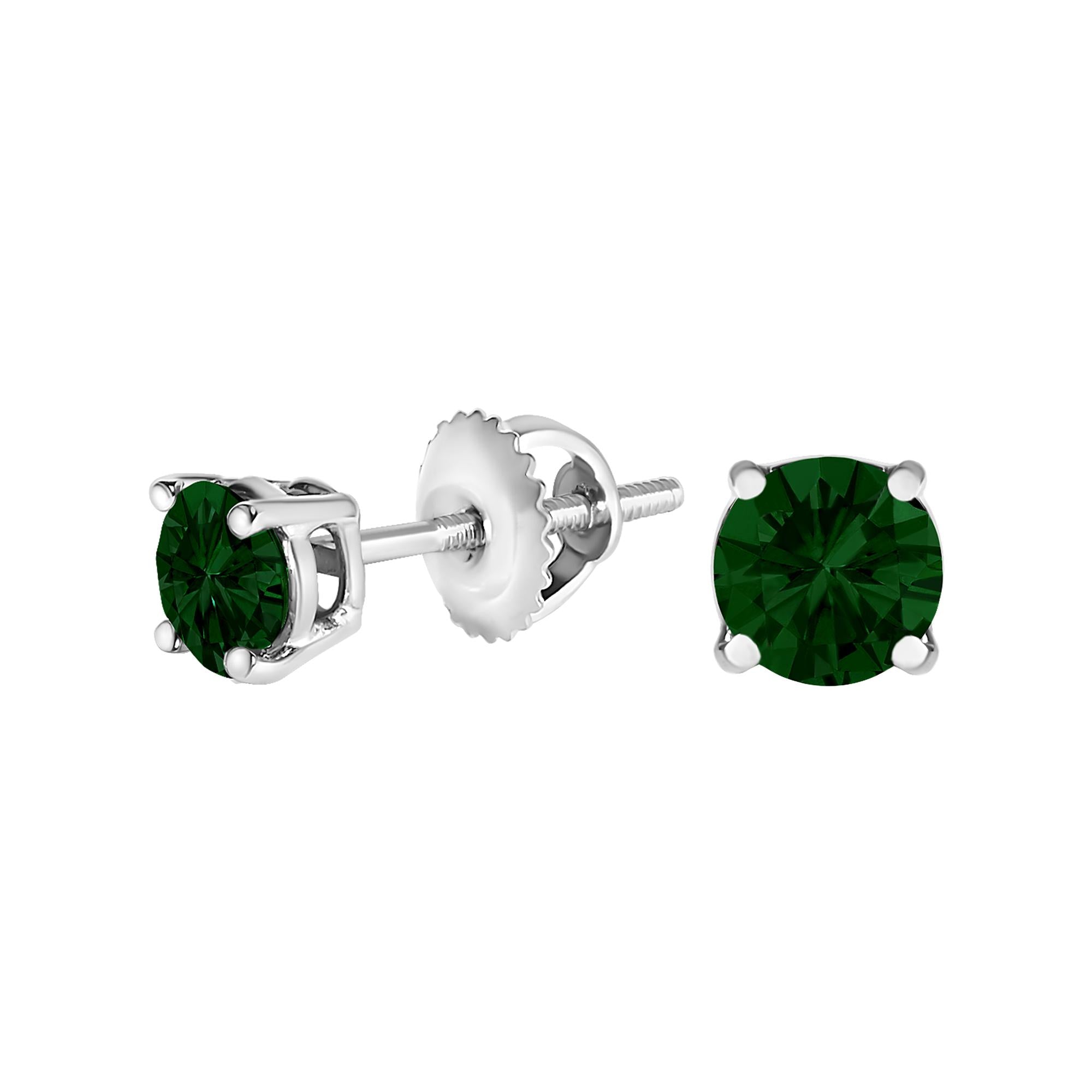 14K Gold Lab Grown Green Diamond Classic Solitaire Stud Earrings - Friggin Jewelry