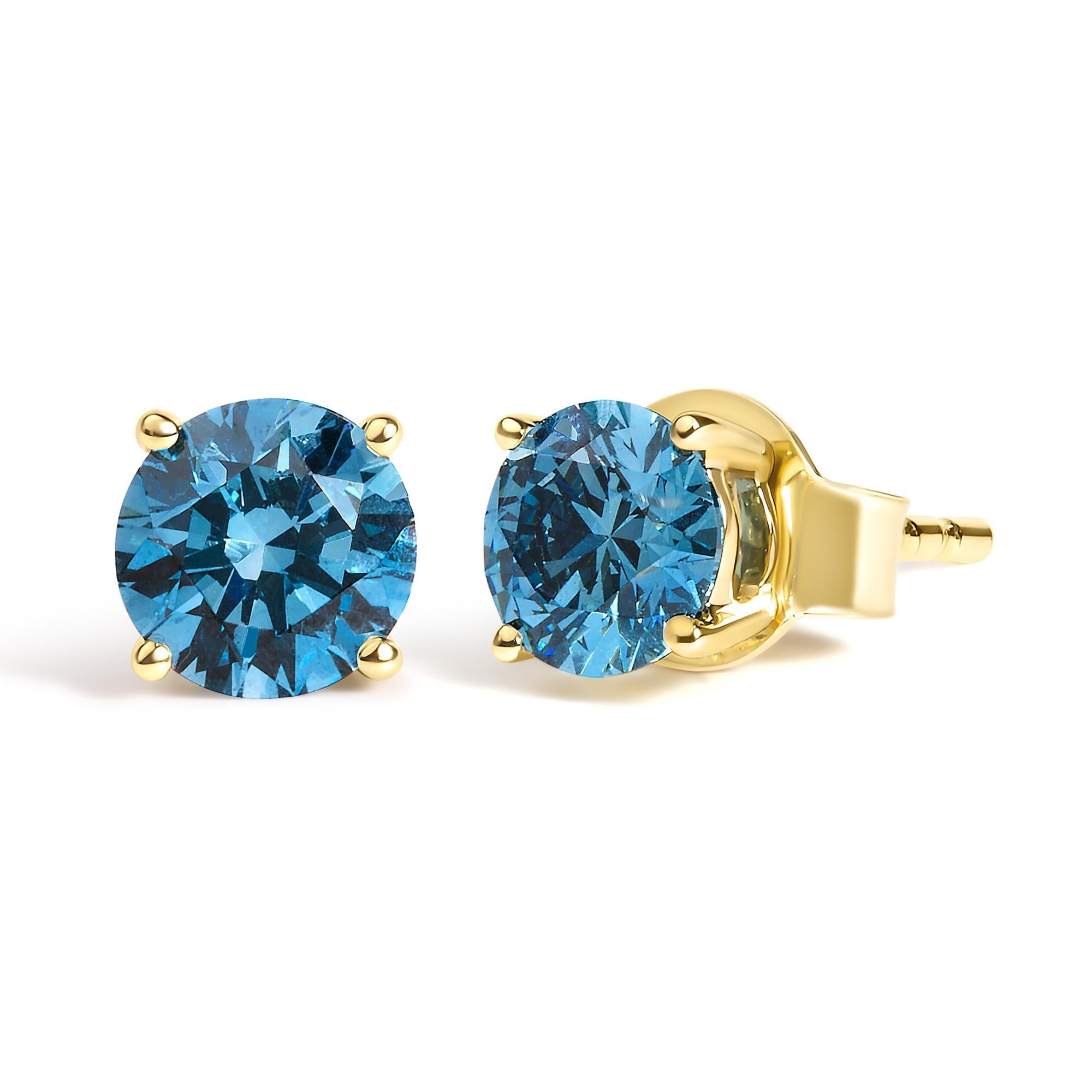 14K Gold Blue Lab Grown Diamond Stud Earrings with Screw Backs - Friggin Jewelry