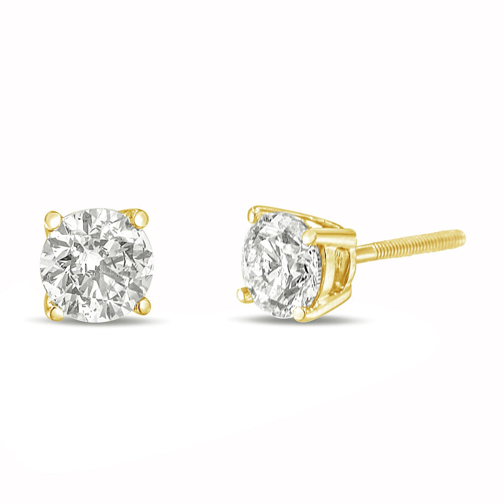 14K Gold 1.0 Carat Round Brilliant Cut Lab Grown Diamond 4-Prong Classic Solitaire Stud Earrings - Friggin Jewelry