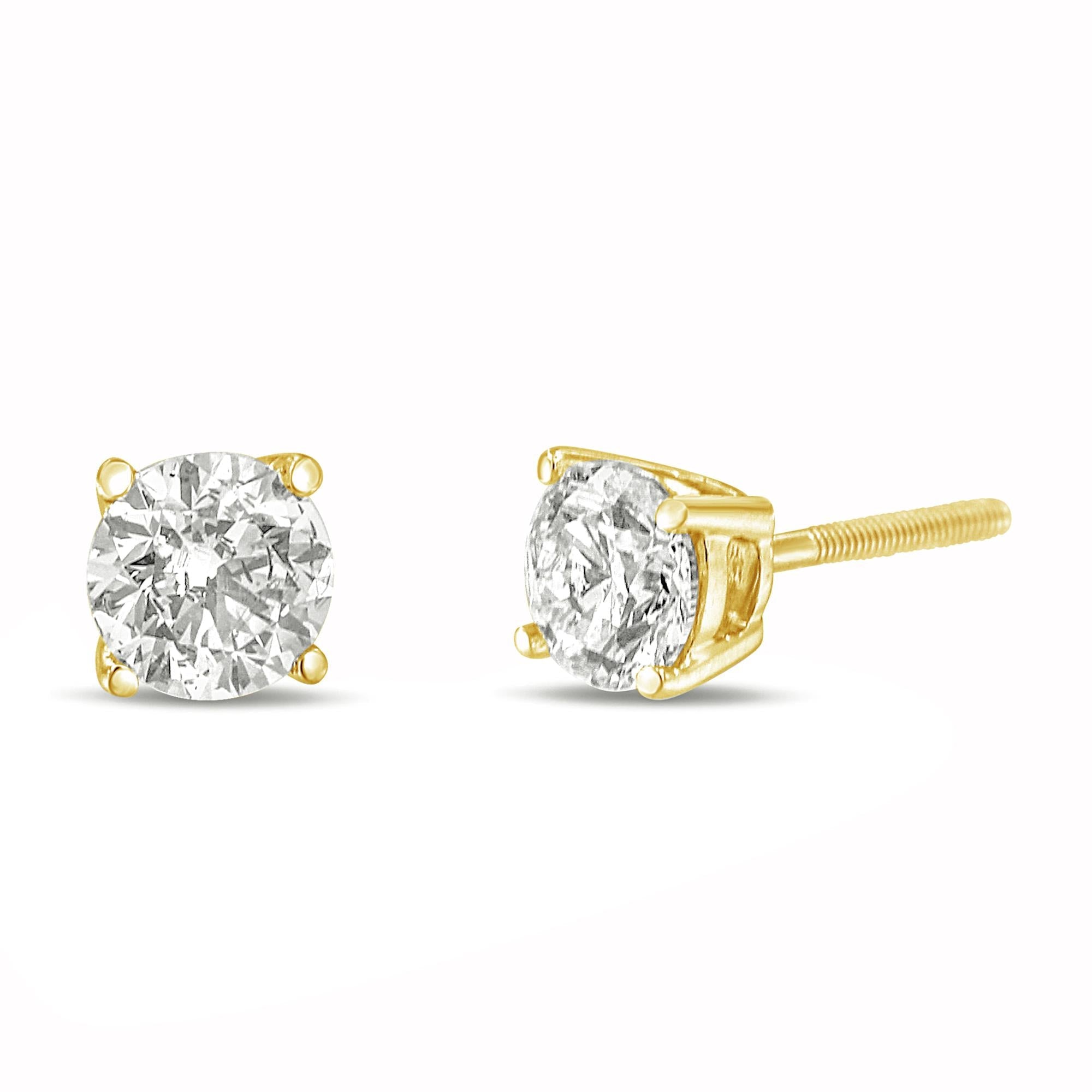 14K Gold 1.0 Carat Round Brilliant Cut Lab Grown Diamond 4-Prong Classic Solitaire Stud Earrings - Friggin Jewelry
