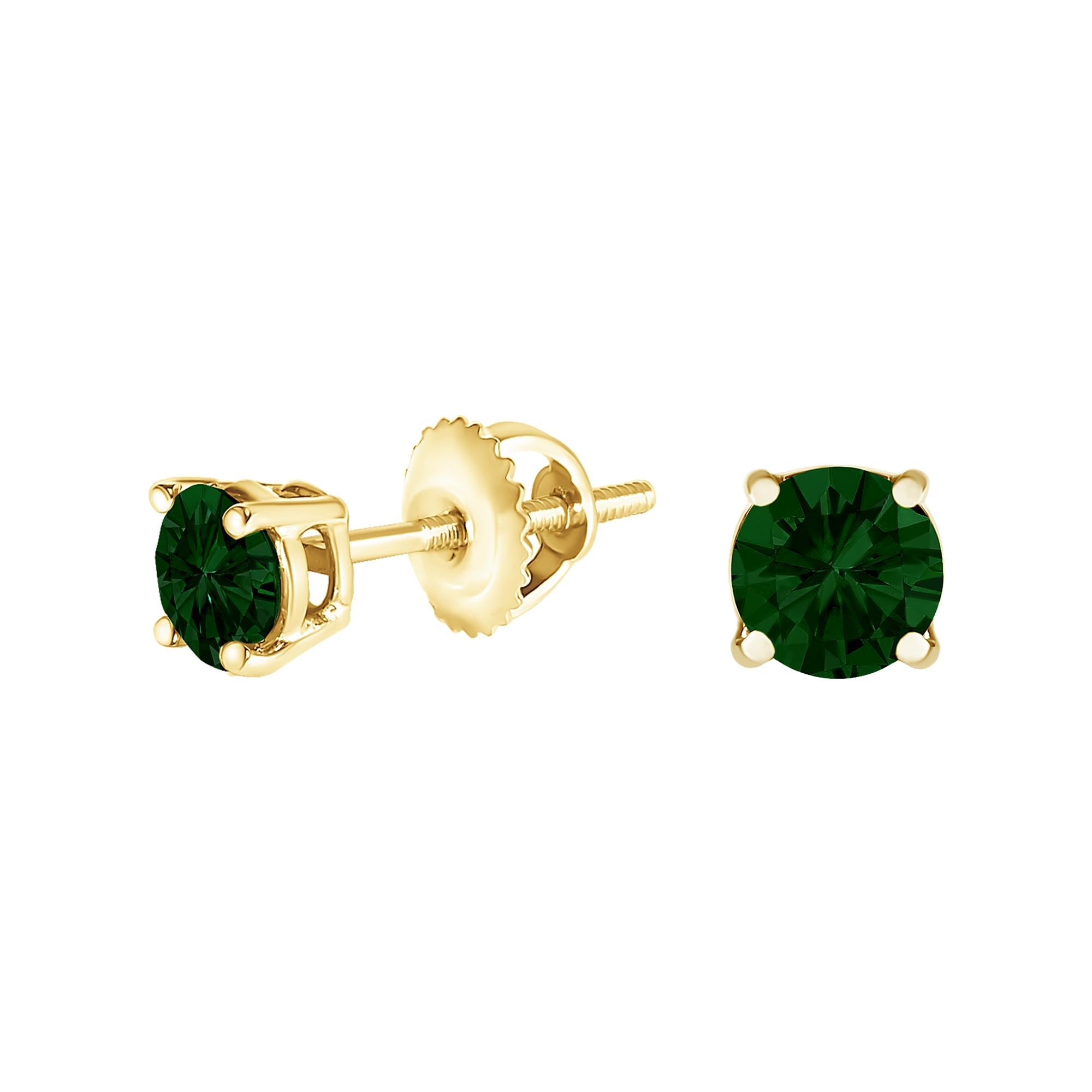14K Gold Lab Grown Green Diamond Classic Solitaire Stud Earrings - Friggin Jewelry