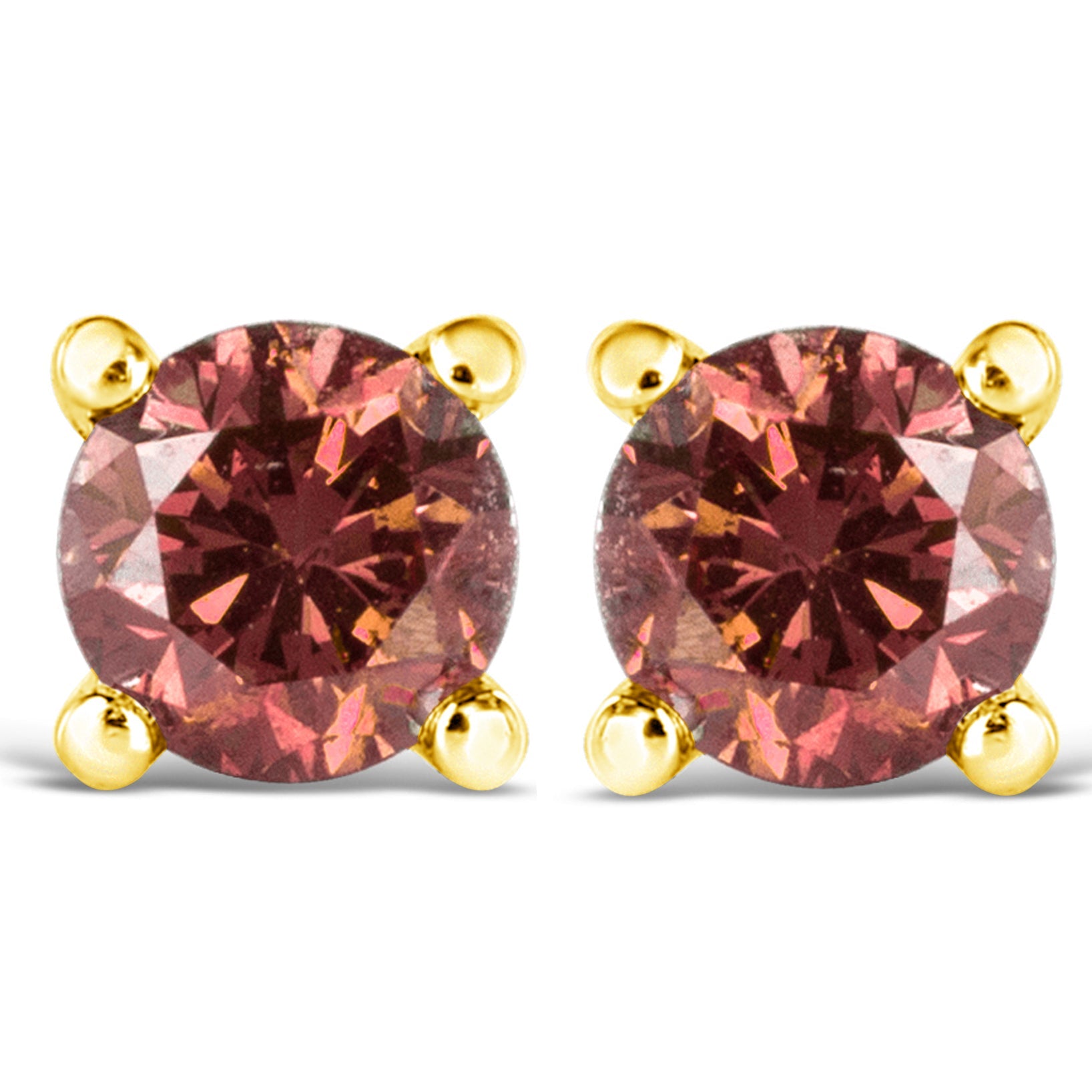 Orecchini classici a 4 punte con diamanti rosa coltivati ​​in laboratorio, taglio brillante rotondo da 1,00 ct, in oro giallo 14 carati (colore rosa, purezza VVS2-VS1) - Friggin Jewelry