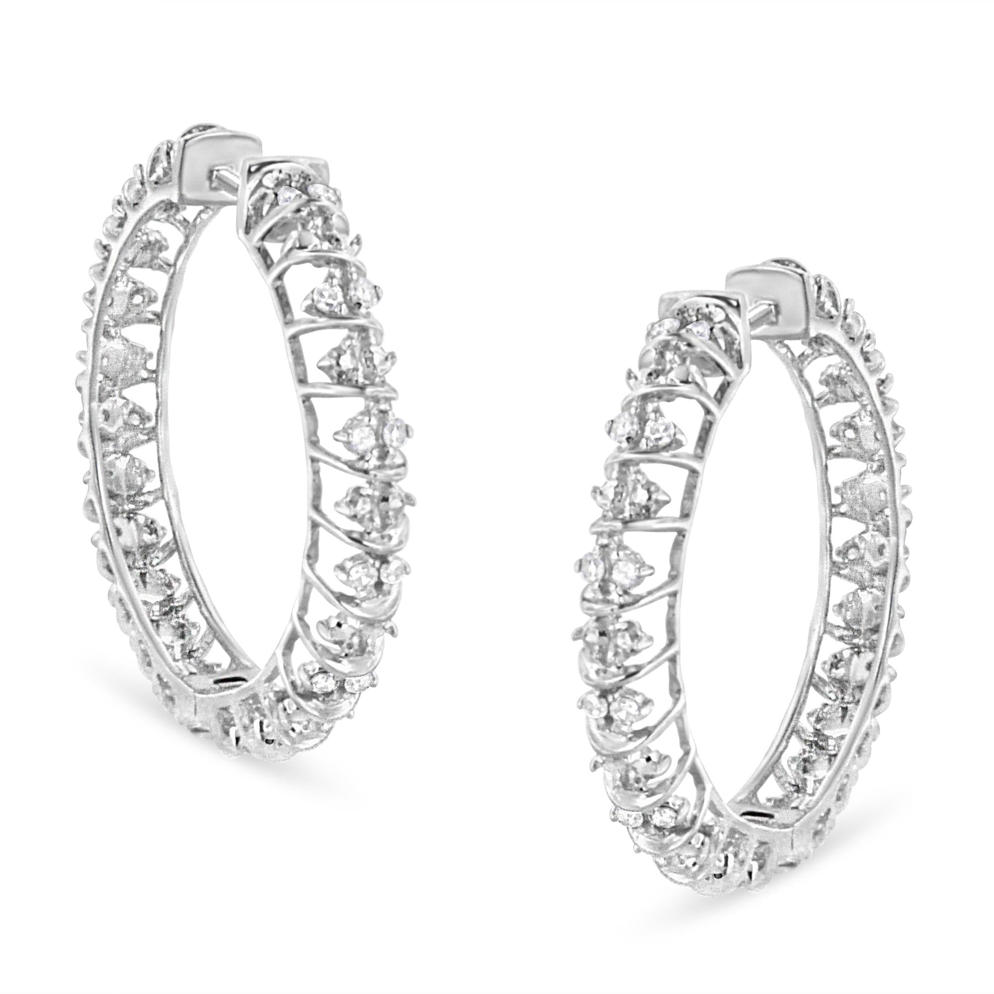 Orecchini a cerchio in argento sterling 925 con diamanti da 1/2 carati (colore IJ, purezza I2-I3) - Friggin Jewelry