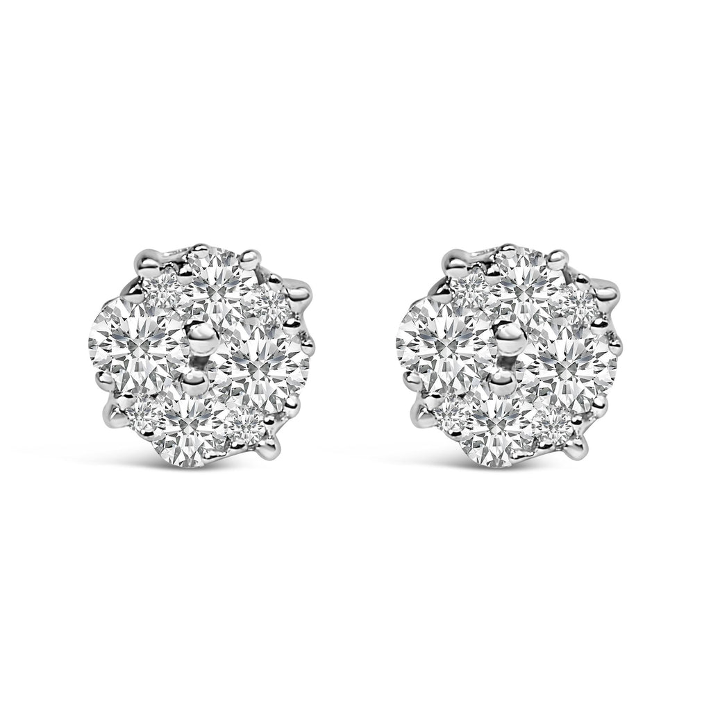 .925 Sterling Silver 1/2 cttw Prong Set Round-Cut Diamond Cluster Stud Earring (I-J Color, I2-I3 Clarity) - Friggin Jewelry