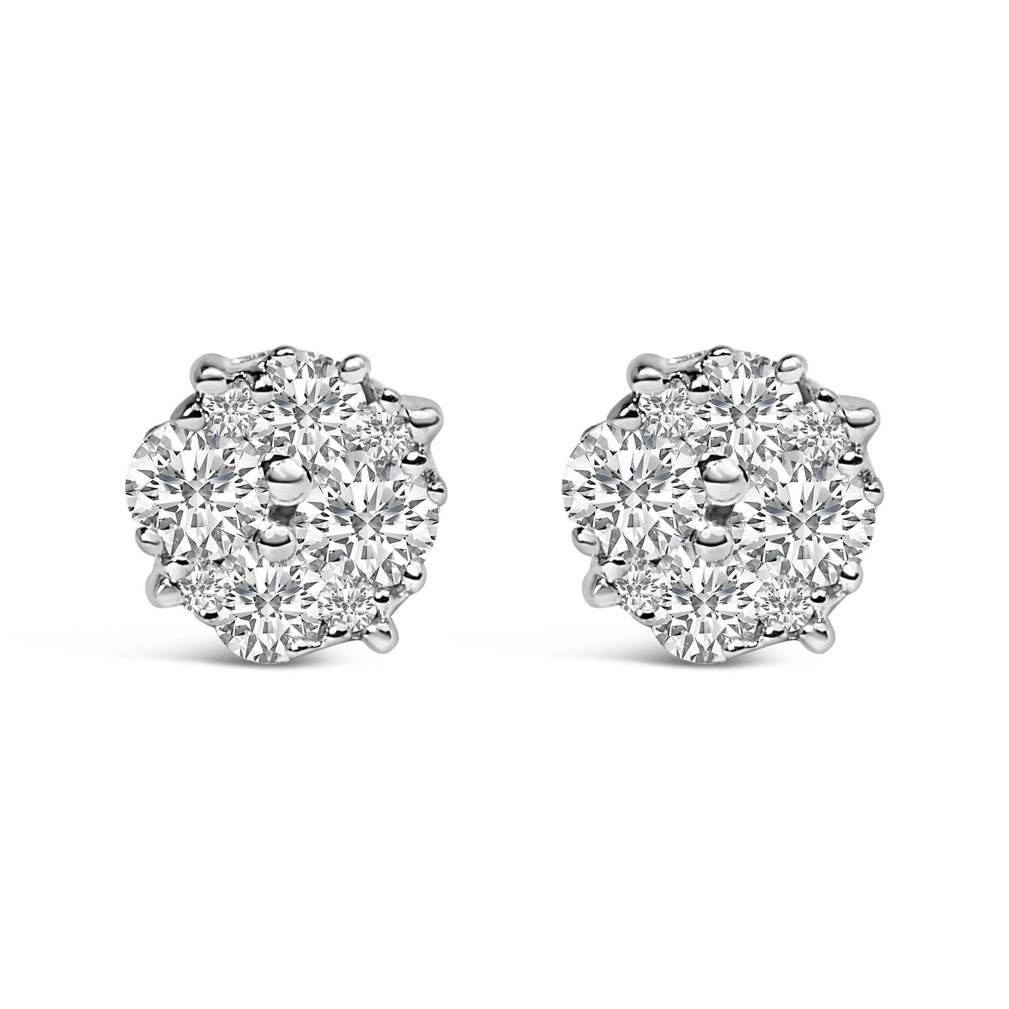 .925 Sterling Silver 1/2 cttw Prong Set Round-Cut Diamond Cluster Stud Earring (I-J Color, I2-I3 Clarity) - Friggin Jewelry