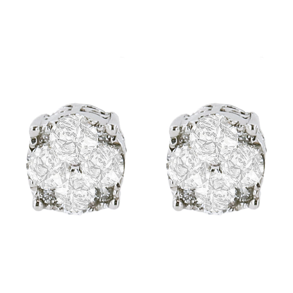 .925 Sterling Silver 1/2 cttw Prong Set Round-Cut Diamond Cluster Stud Earring (I-J Color, I2-I3 Clarity) - Friggin Jewelry