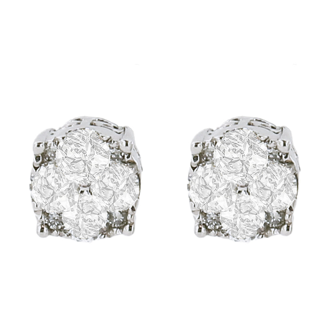 .925 Sterling Silver 1/2 cttw Prong Set Round-Cut Diamond Cluster Stud Earring (I-J Color, I2-I3 Clarity) - Friggin Jewelry