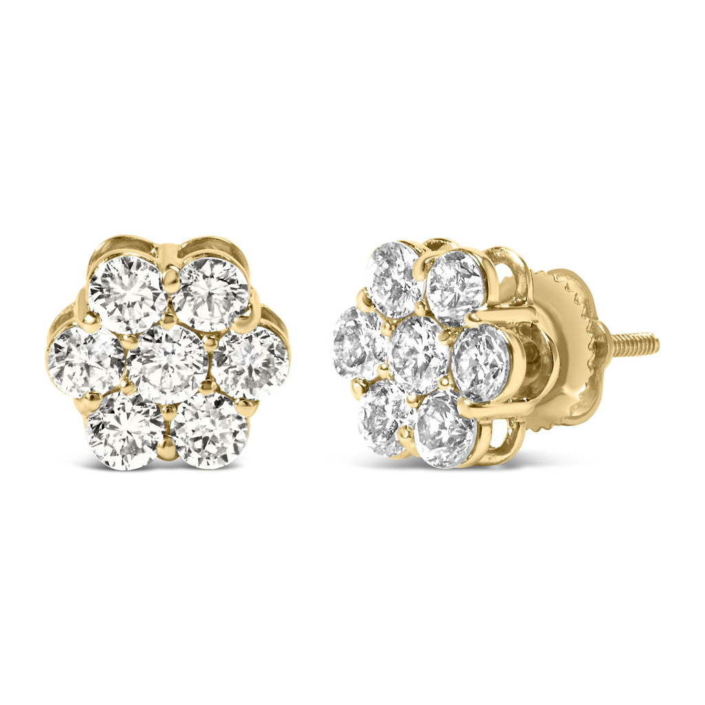 14K White Gold 1 1/2 cttw Prong Set Round-Cut Diamond Floral Cluster Stud Earrings (I-J Color, SI1-SI2 Clarity) - Friggin Jewelry Premium