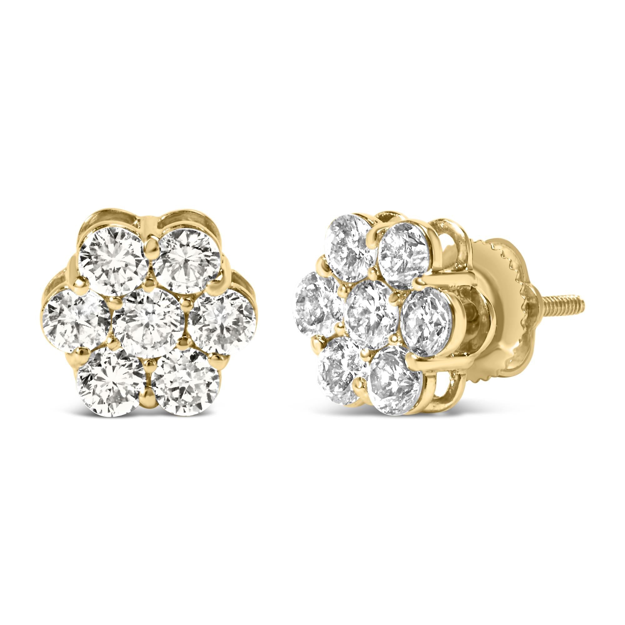14K White Gold 1 1/2 cttw Prong Set Round-Cut Diamond Floral Cluster Stud Earrings (I-J Color, SI1-SI2 Clarity) - Friggin Jewelry Premium