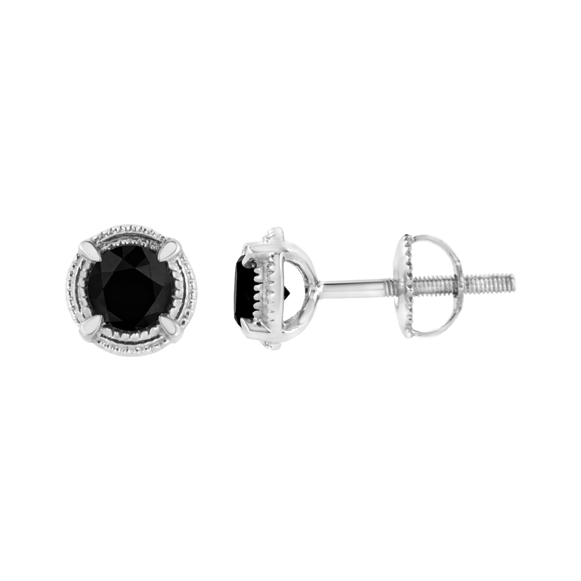 Orecchini a bottone Milgrain moderni a 4 punte con diamanti colorati trattati in argento sterling 925 - Friggin Jewelry