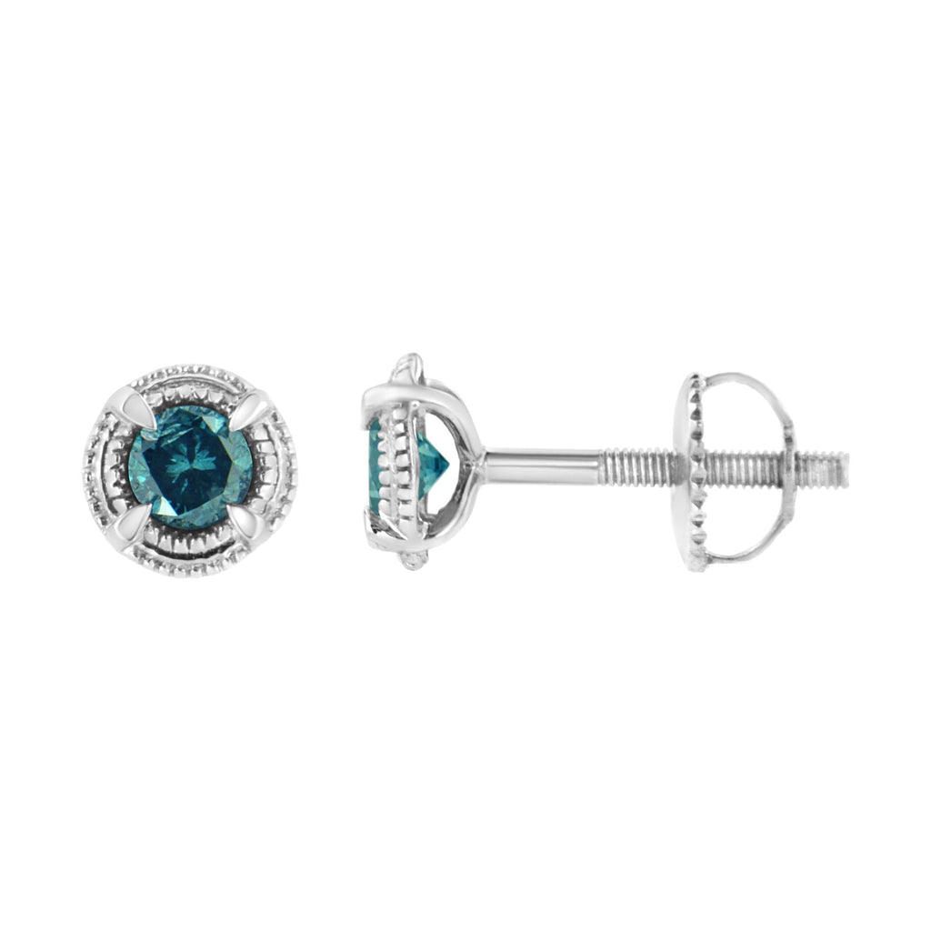 Orecchini a bottone Milgrain moderni a 4 punte con diamanti colorati trattati in argento sterling 925 - Friggin Jewelry