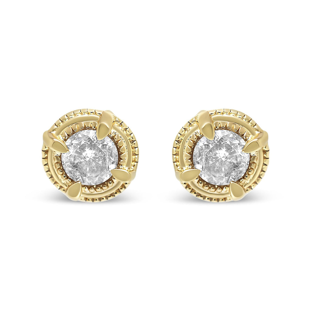 .925 Sterling Silver Round Brilliant Cut Diamond Solitaire Milgrain Stud Earrings - Friggin Jewelry