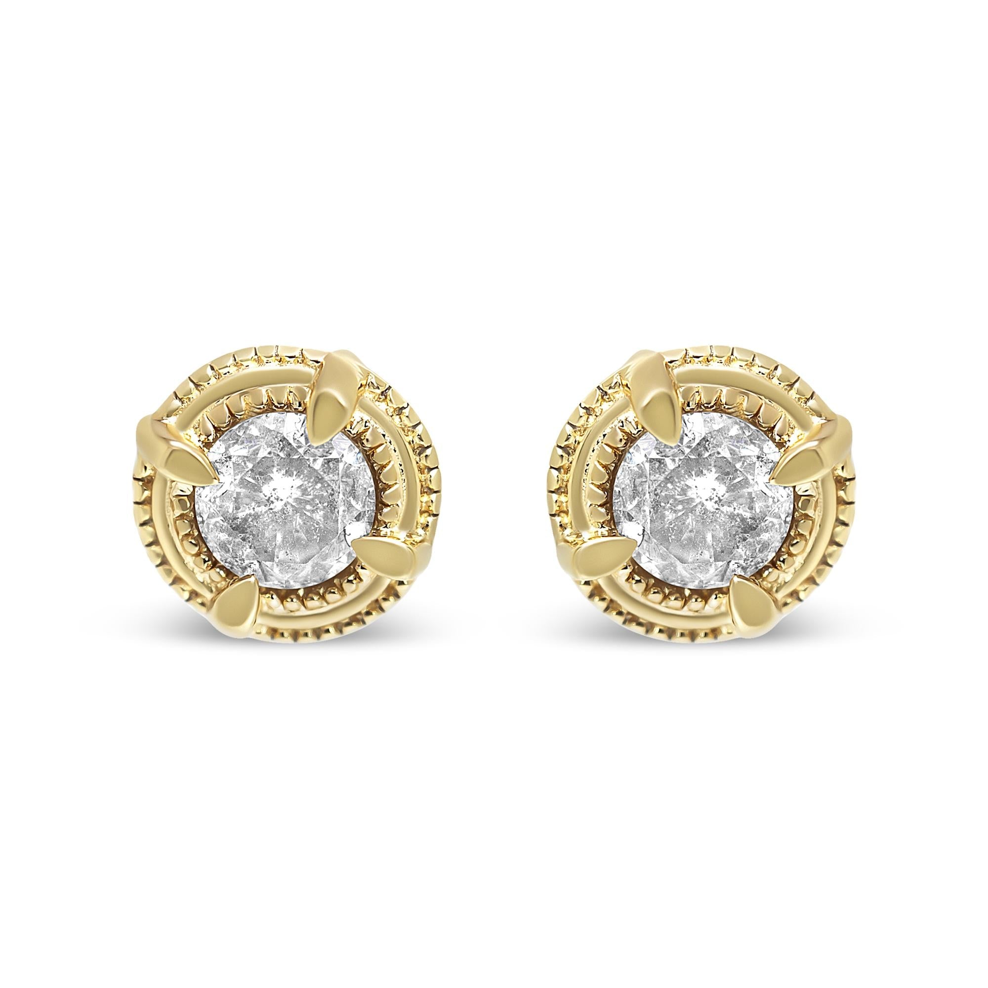 .925 Sterling Silver Round Brilliant Cut Diamond Solitaire Milgrain Stud Earrings - Friggin Jewelry