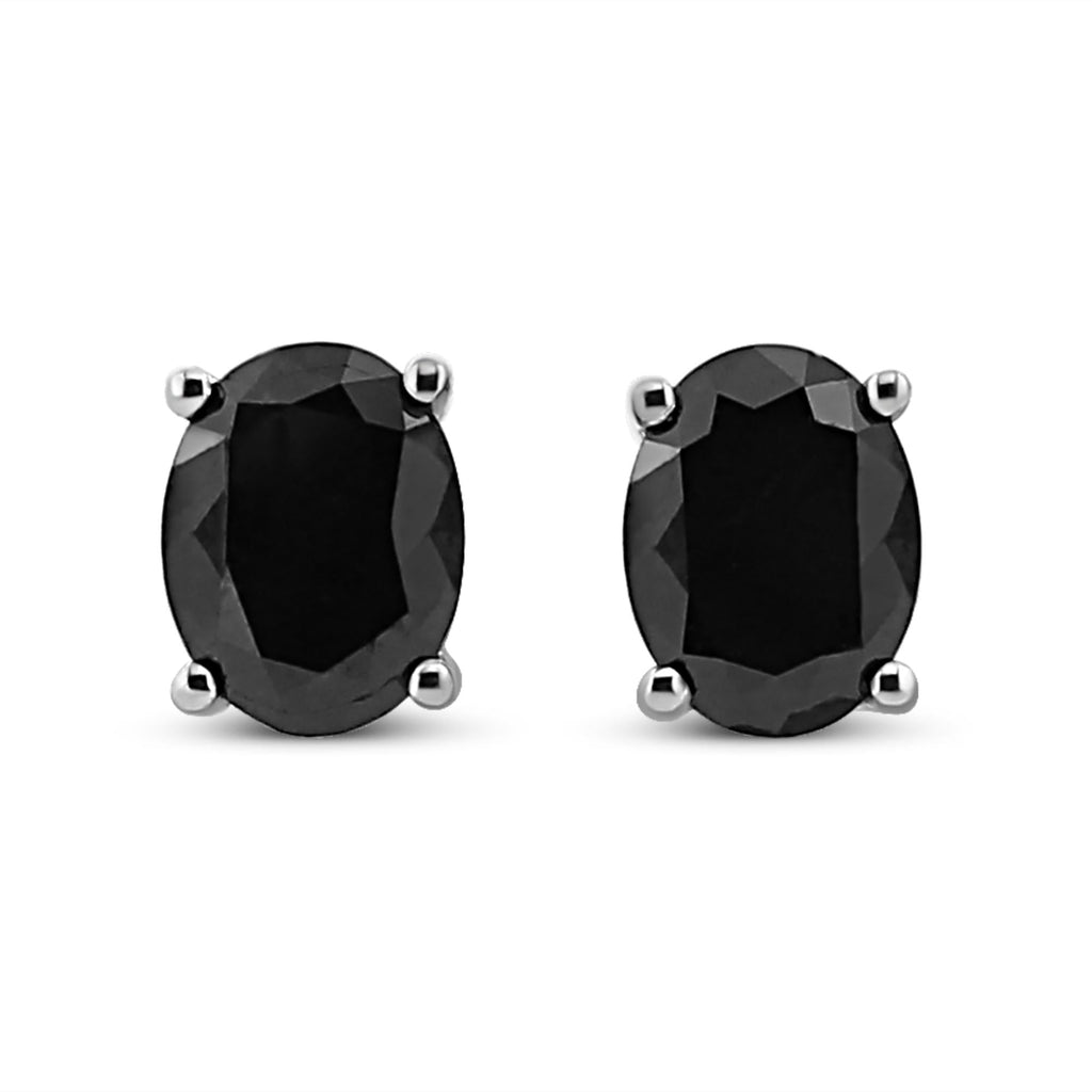 .925 Sterling Silver Prong Set Treated Black Oval Diamond Stud Earring (Black Color, I2-I3 Clarity) - Friggin Jewelry