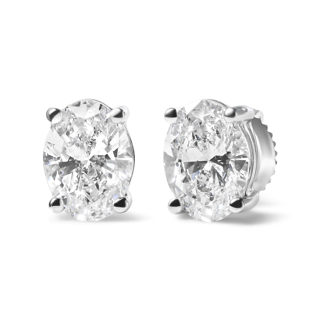 Aretes solitarios de oro blanco de 14 quilates con diamantes ovalados cultivados en laboratorio (color FG, claridad VS1-VS2) - Friggin Jewelry