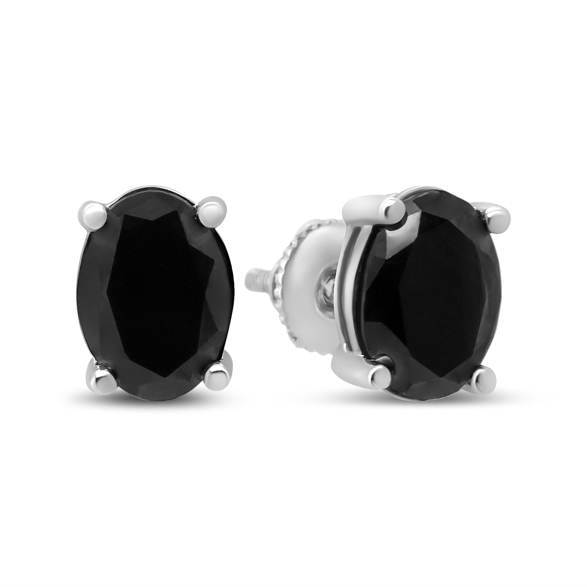 .925 Sterling Silver Prong Set Treated Black Oval Diamond Stud Earring (Black Color, I2-I3 Clarity) - Friggin Jewelry