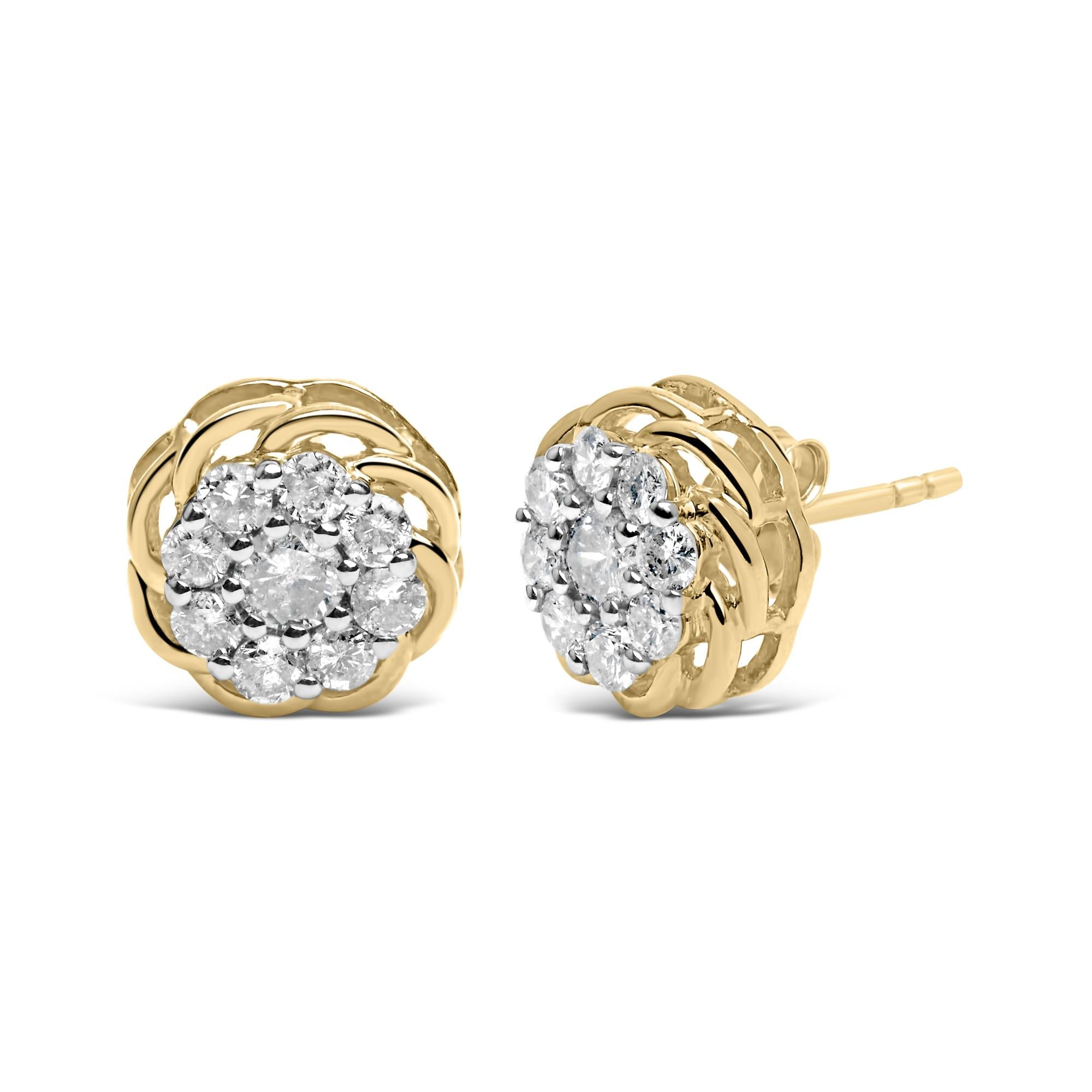 Aretes de plata de ley 925 bañados en oro amarillo de 10 quilates con diamantes de 1/2 quilates (color JK, claridad I2-I3) - Friggin Jewelry