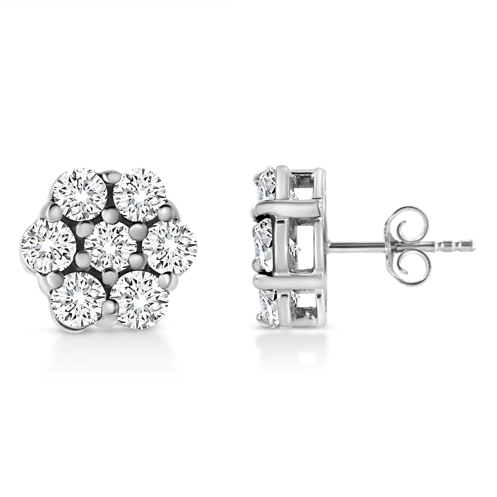 .925 Sterling Silver Lab Grown Brilliant Round Cut Diamond Floral Cluster Stud Earrings (G-H Color, VS2-SI1 Clarity) - Friggin Jewelry