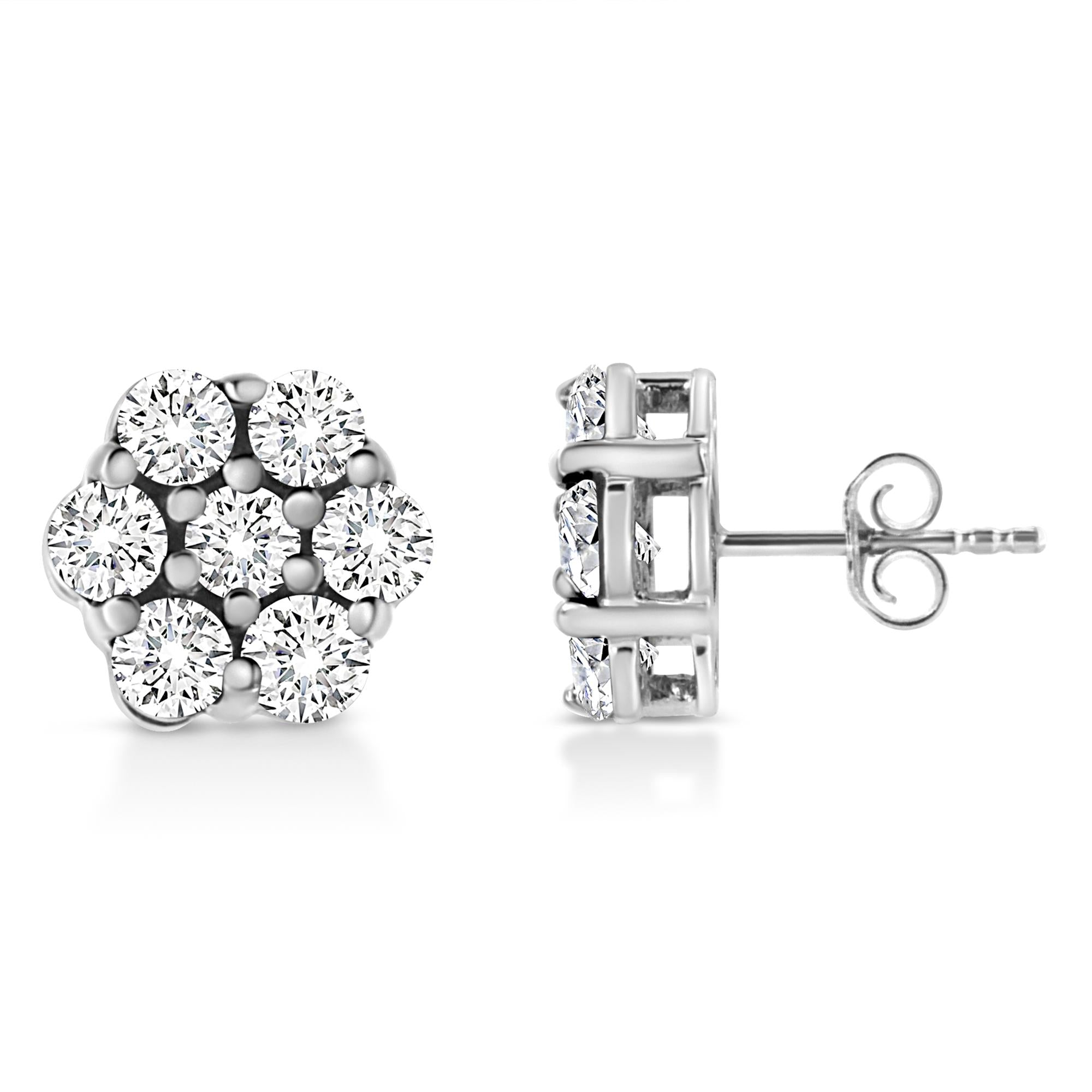 .925 Sterling Silver Lab Grown Brilliant Round Cut Diamond Floral Cluster Stud Earrings (G-H Color, VS2-SI1 Clarity) - Friggin Jewelry