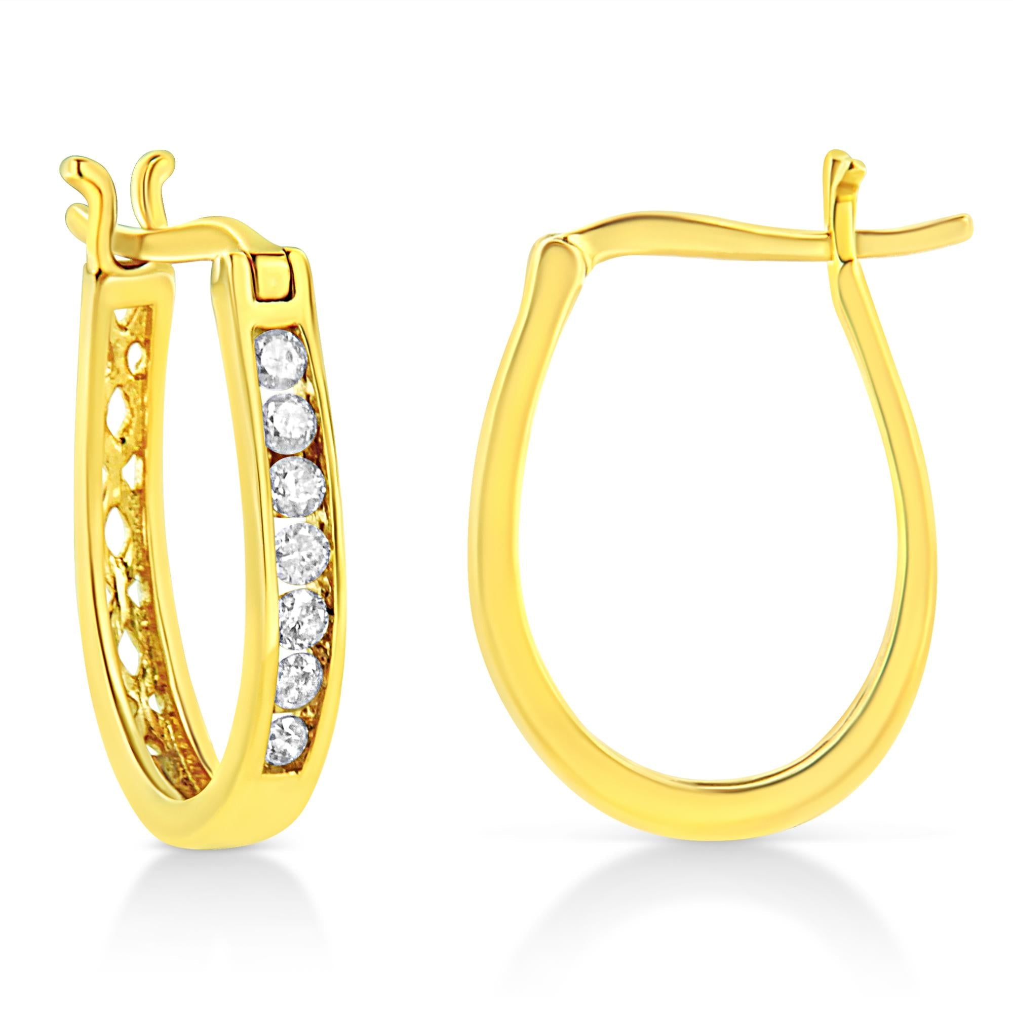 Orecchini a cerchio da 3/4" in argento sterling 925 placcato oro giallo 14K con chiusura a leva e diamanti da 1/4 ct (colore KL, purezza I2-I3) - Friggin Jewelry