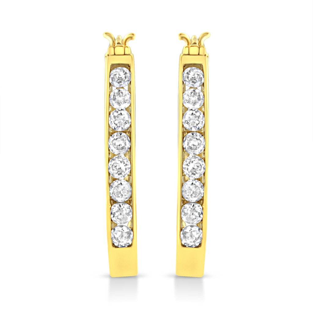 Orecchini a cerchio in argento sterling 925 placcato oro giallo 14k con diamanti taglio brillante da 1,0 ct incastonati a canale (colore JK, purezza I2-I3) - Friggin Jewelry