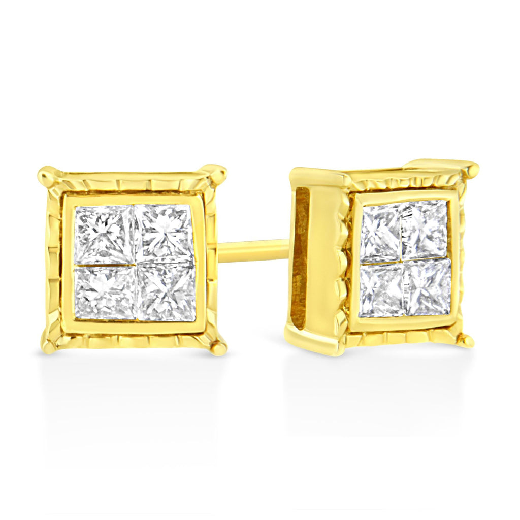 Aretes de oro blanco de 14 quilates con diamantes solitarios de talla redonda brillante, cultivados en laboratorio, de 1/2 quilates, engastados en 4 puntas (color EF, claridad VVS2-VS1) - Friggin Jewelry