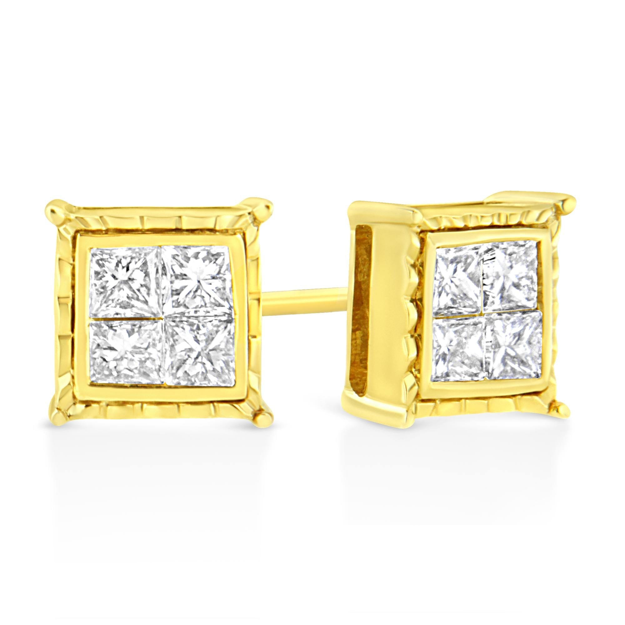 Aretes de oro blanco de 14 quilates con diamantes solitarios de talla redonda brillante, cultivados en laboratorio, de 1/2 quilates, engastados en 4 puntas (color EF, claridad VVS2-VS1) - Friggin Jewelry