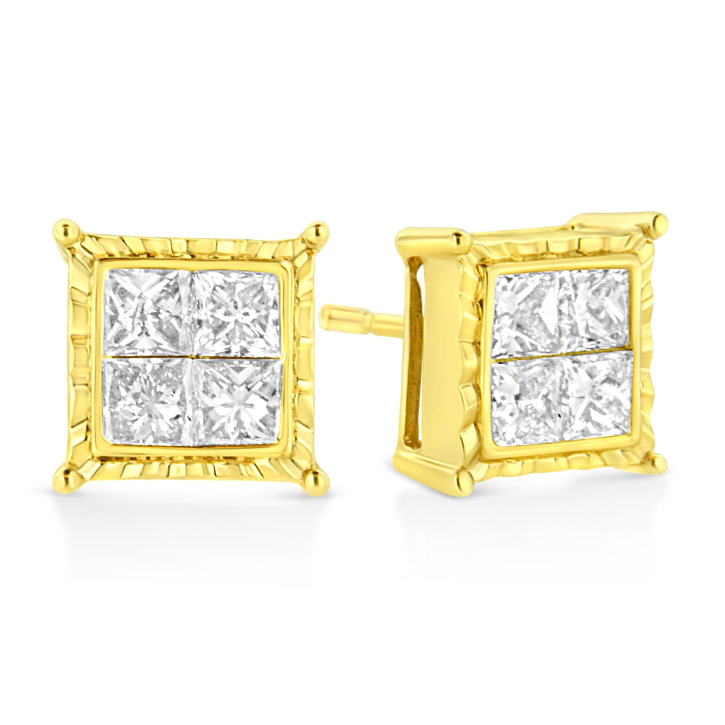 Aretes de oro blanco de 14 quilates con diamantes solitarios de talla redonda brillante, cultivados en laboratorio, de 1/2 quilates, engastados en 4 puntas (color EF, claridad VVS2-VS1) - Friggin Jewelry