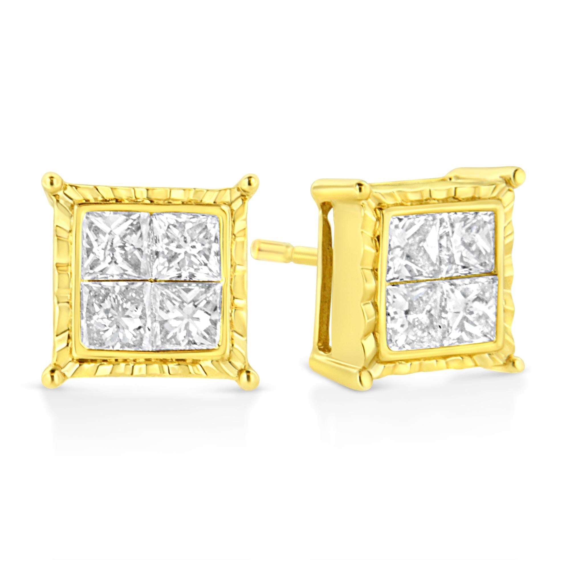 Aretes de oro blanco de 14 quilates con diamantes solitarios de talla redonda brillante, cultivados en laboratorio, de 1/2 quilates, engastados en 4 puntas (color EF, claridad VVS2-VS1) - Friggin Jewelry
