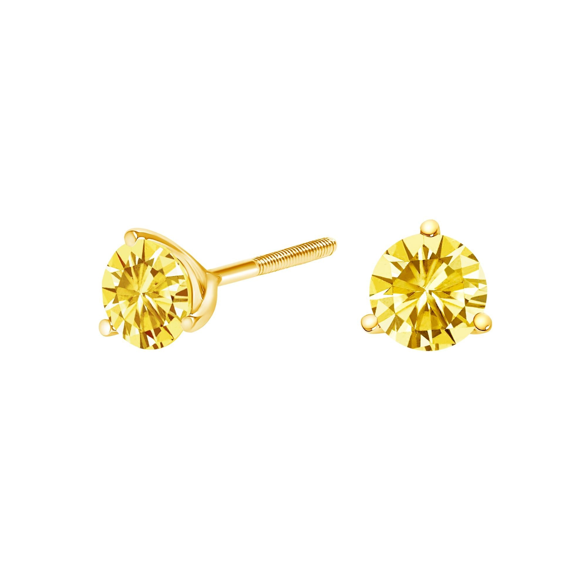 14K Gold 3-Prong Martini Set Yellow Lab Grown Diamond Solitaire Stud Earrings - Friggin Jewelry
