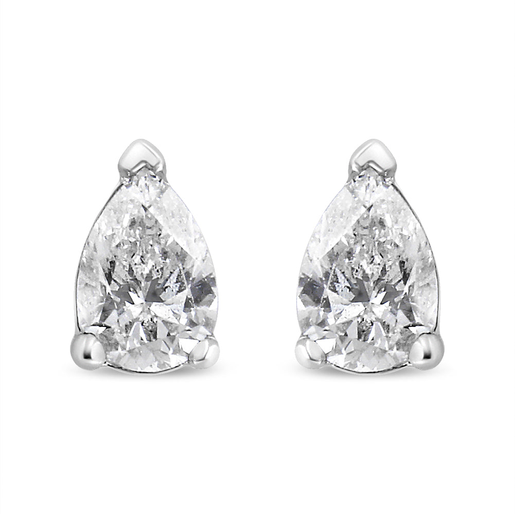 14K White Gold Pear Shape Solitaire Lab Grown Diamond Stud Earrings (F-G Color, VS2-SI1 Clarity) - Friggin Jewelry