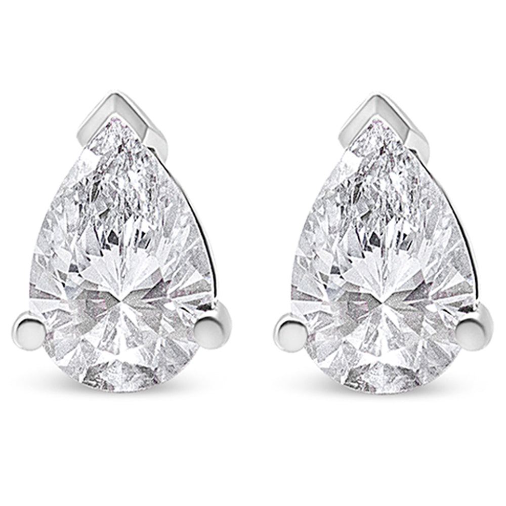 14K White Gold Pear Shape Solitaire Lab Grown Diamond Stud Earrings (F-G Color, VS2-SI1 Clarity) - Friggin Jewelry