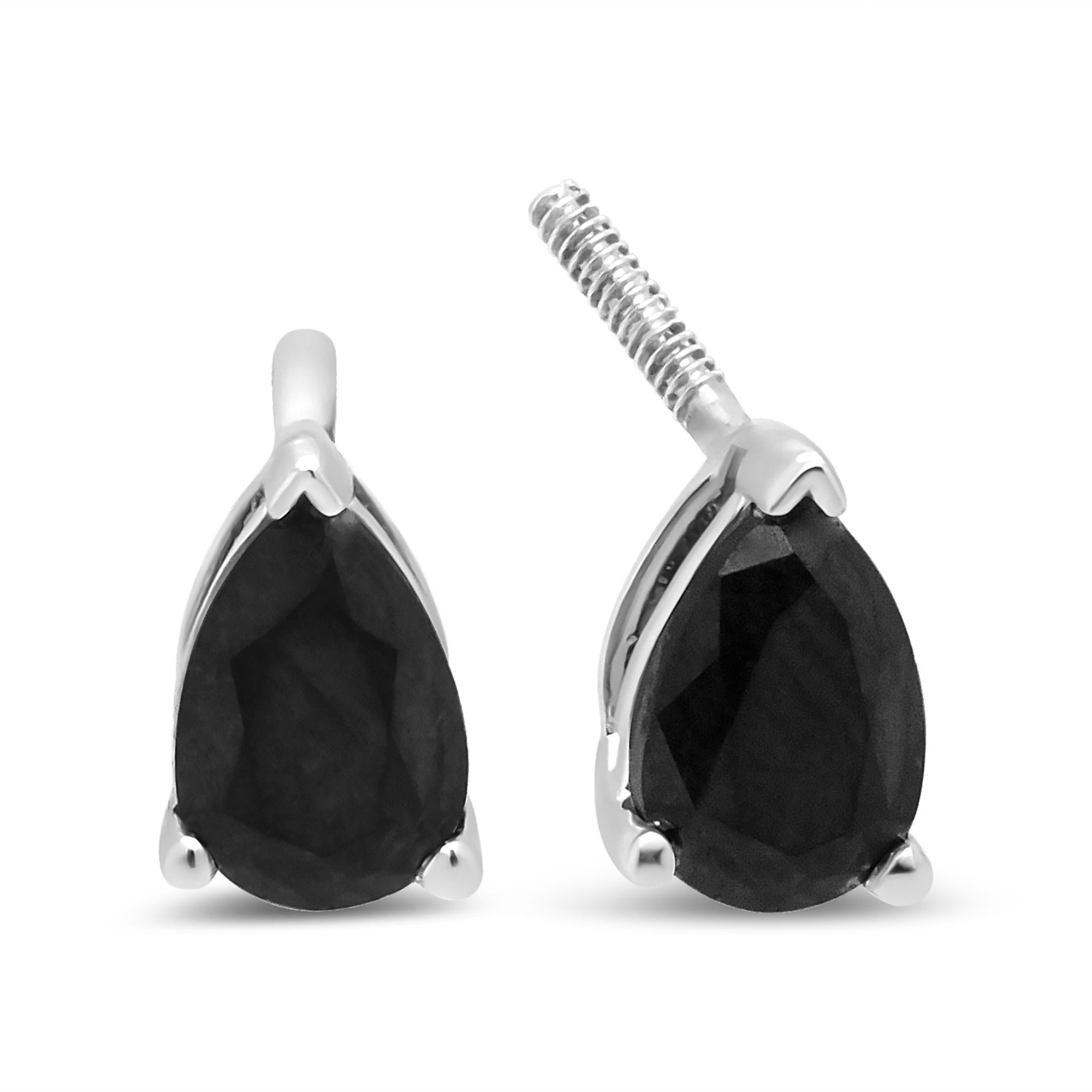 Aretes de oro blanco de 14 quilates con solitario de diamante negro en forma de pera de 3 puntas (color negro, claridad VS2-SI1) - Friggin Jewelry